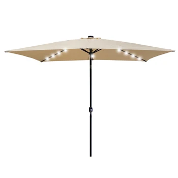 Уличный зонт для патио 10 футов x 6,5 футов Прямоугольный настольный зонт с рукояткой и кнопкой наклона