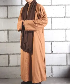 Унисекс Осенне-зимняя хлопчатобумажная и льняная униформа для боевых искусств буддизм дзен монашеские костюмы для мирской медитации халат пальто желтого цвета высокого качества