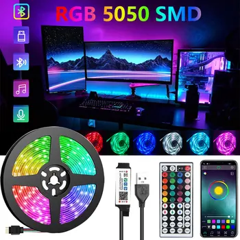 Управление приложением Bluetooth 5V USB RGB 5050 светодиодная лента Гибкая лента для изменения цвета подсветки телевизора Украшение спальни
