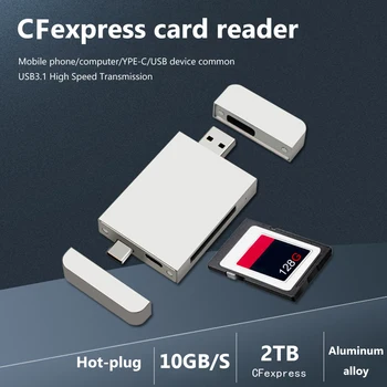 Устройство чтения карт 10 Гбит/с, магнитный Type-C USB3.1 GEN 2, двойной интерфейс, сменный адаптер для чтения карт CFexpress для портативного компьютера