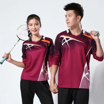 Фиолетовая рубашка для бадминтона с длинным рукавом, спортивная теннисная рубашка, женская / мужская спортивная одежда для настольного тенниса, дышащие рубашки для упражнений