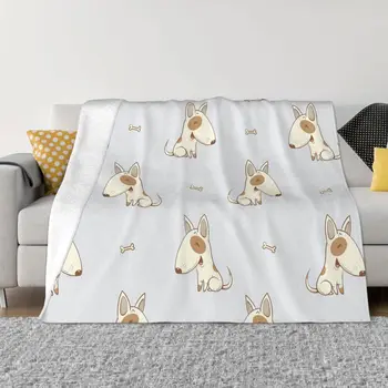 Флисовые пледы с милыми собачками, одеяло с мультяшным бультерьером для кровати, офисные легкие постельные принадлежности
