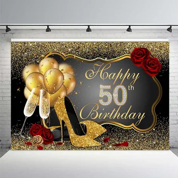Фон для празднования Дня рождения 30, 40, 50, 60, 70 женщин, День рождения, Золотисто-розовые украшения из воздушных шаров с блестками, фоновая фотосессия