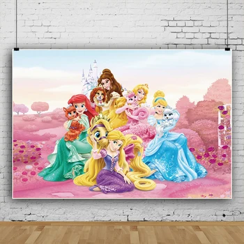 Фон для фотосессии Disney Six Princess Для девочек С Днем рождения, Виниловая ткань, Золушка, Белоснежка, фон для душа, малышка