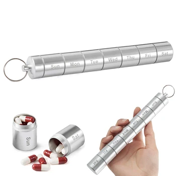 Футляр для таблеток из алюминиевого сплава, диспенсер для таблеток, органайзер, коробка для таблеток, мини-контейнер для хранения на открытом воздухе, удобный с брелоком для ключей