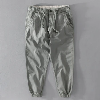 Хлопковые брендовые мужские брюки с эластичным поясом длиной до щиколоток, однотонные удобные брюки для мужчин, модная мужская одежда spodnie