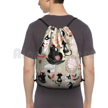 Цветочный узор с кошками, рюкзак, сумка на шнурке, спортивная сумка для верховой езды, скалолазания, Кошки, котята, улыбки, забавные текстуры обоев, Растения