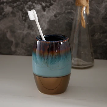 Чашка для чистки зубов Пара зубных цилиндрических чашек Набор для мытья посуды Принадлежности для ванной комнаты Печь становится красной, красно-синей и из античного золота
