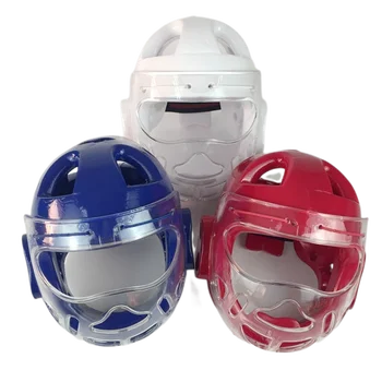 Шлем для каратэ Тхэквондо С защитной маской Для лица Белый Синий Красный Для детей и взрослых Без логотипа