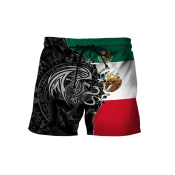 Шорты для 3D-печати с изображением Мексиканского флага Mens Eagle Летние Пляжные шорты Быстросохнущая Уличная одежда унисекс Harajuku Casual Baggys 06