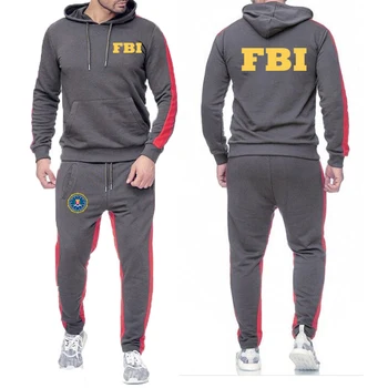 Щит ФБР США, Весенне-осенняя мужская повседневная одежда с капюшоном, Однотонные брюки с длинными рукавами, Модные Спортивные мужские брюки-двойки