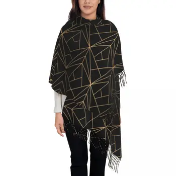 Элегантный геометрический медный черный абстрактный узор шарф для женщин стильная Осень Зима Шаль обертывания кисточкой геометрии обертывания