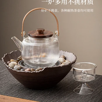 Электрическая керамическая плита, Маленькая кофеварка для приготовления чая, бытовой набор в стиле ese, Чайный сервиз, Стеклянный чайник, предназначенный для кипячения чая