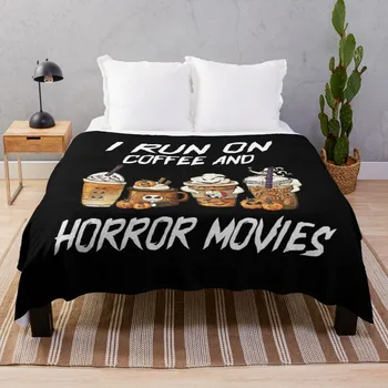 Я люблю кофе И фильмы ужасов, забавный кофе на Хэллоуин Домашний Декор Путешествия Легкие меховые постельные принадлежности Плед