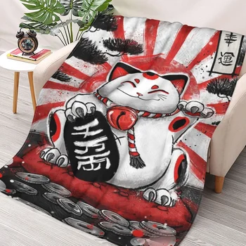 Японская коллекция - Lucky Cat Набрасывает одеяла-коллаж из фланели, Ультрамягкое теплое одеяло для пикника, покрывало на кровать
