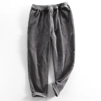 Японская уличная одежда, мужские вельветовые брюки, хлопковые повседневные однотонные теплые брюки свободного кроя с эластичной резинкой на талии, оверсайз 6XL