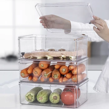 Ящик-органайзер для хранения в холодильнике, Прозрачный ящик для холодильника, Пластиковые контейнеры для хранения в холодильнике, складываемая в кладовую для продуктов